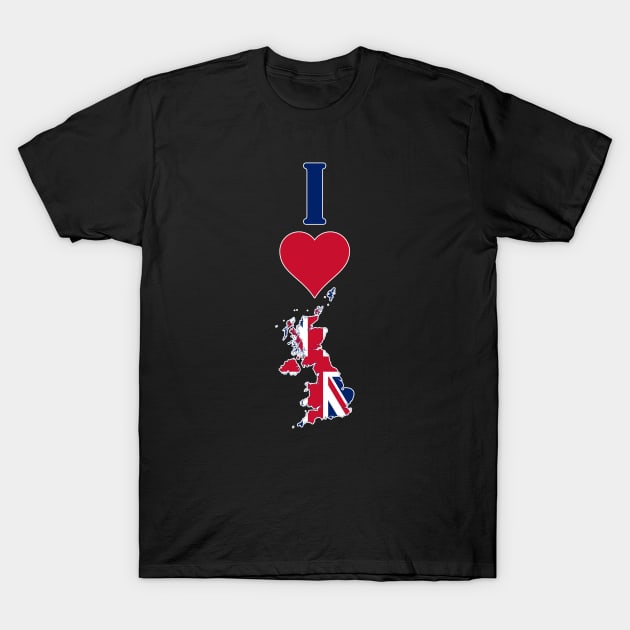 I Love the United Kingdom Vertical I Heart UK Flag Map T-Shirt by Sports Stars ⭐⭐⭐⭐⭐